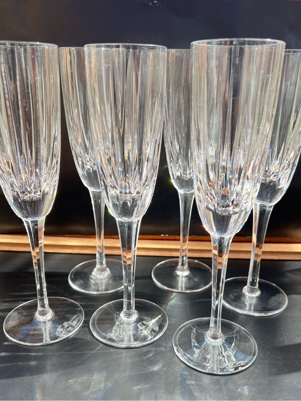 Astral Crystal PEERAGE Flute Champagne Glasses Set of Six +1 Hand Carved Korea